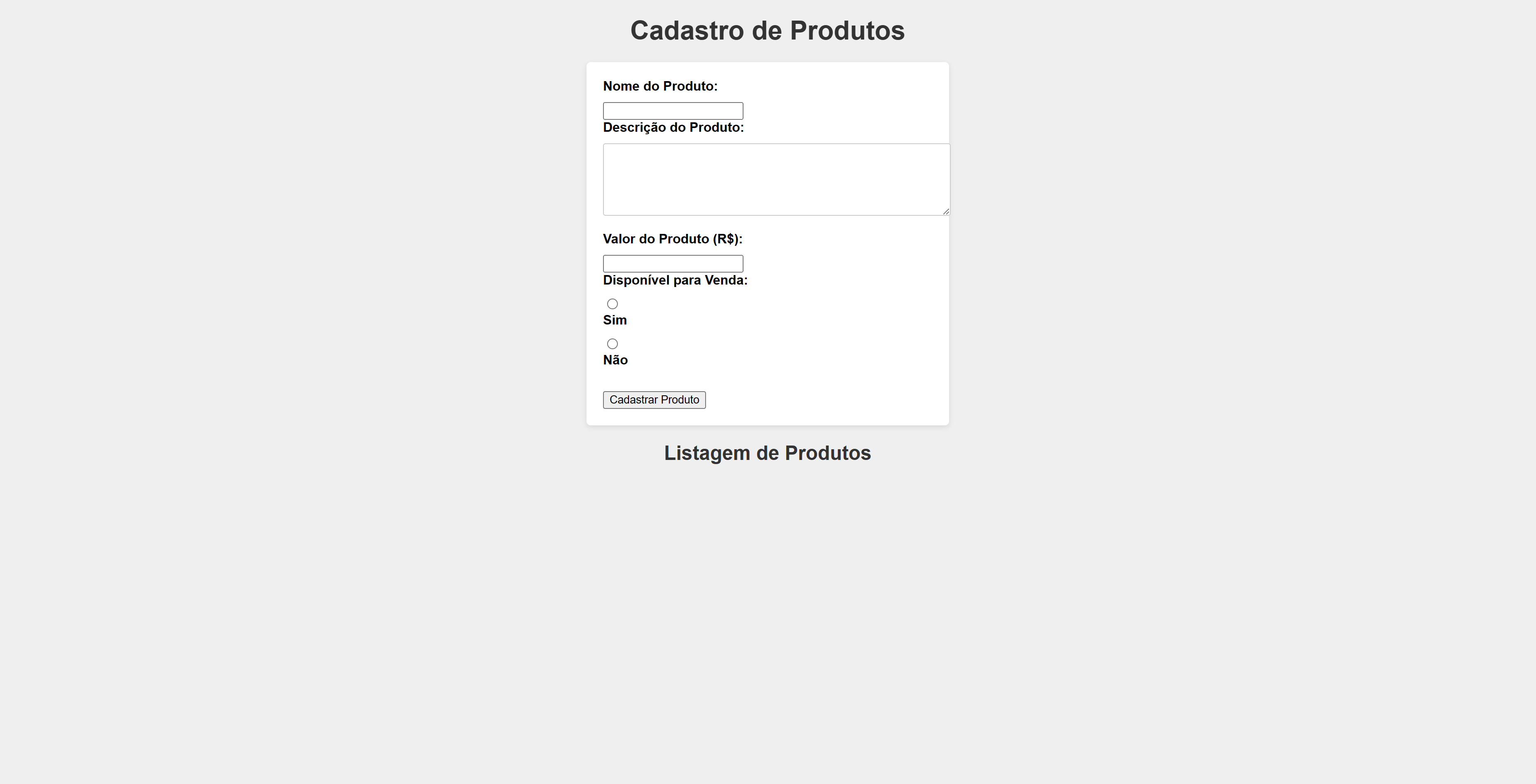 Cadastro e listagem de produtos